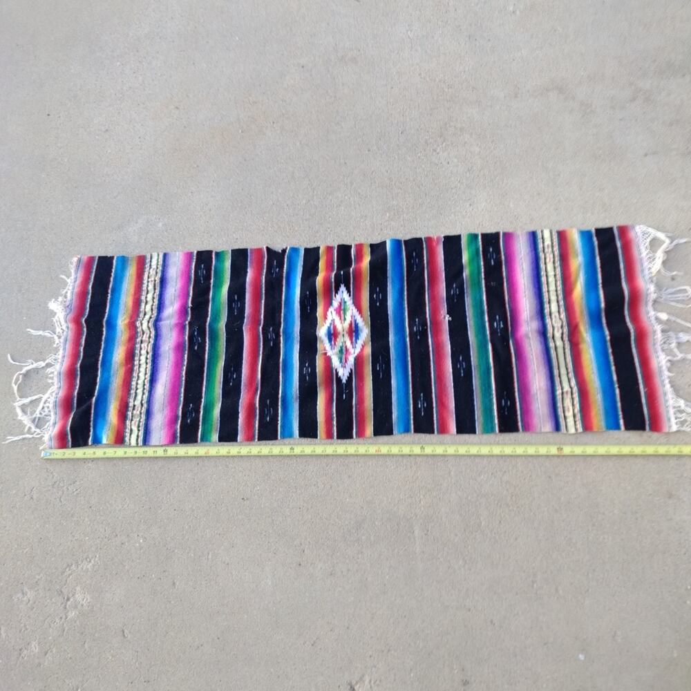Vintage Mexican Southwest Serape Wool Hand Woven Table Runner 20" by 58"